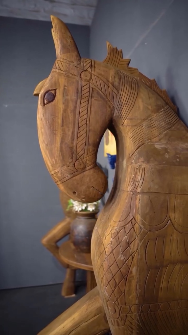 Carved wooden horse sculpture from India Vintage